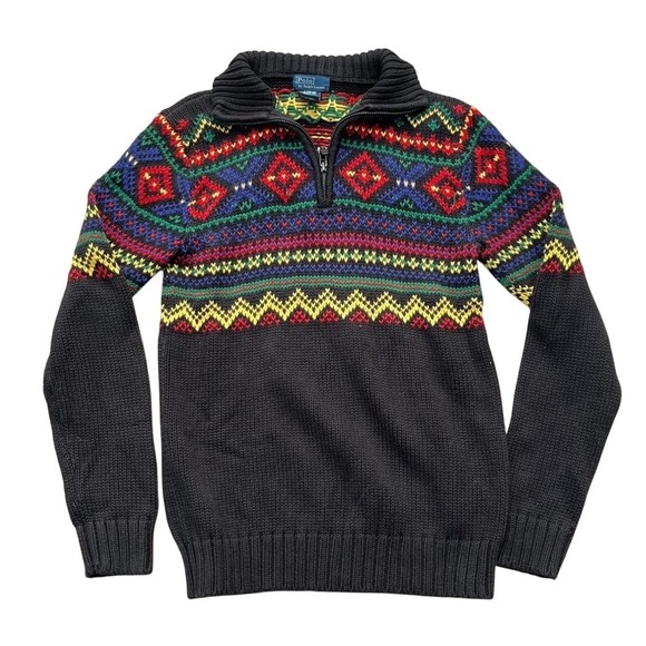 Polo Ralph Lauren Sweaters - Polo Ralph Lauren Fair Isle Quarter Zip Sweater Sz L 14-16 Kids Women Small